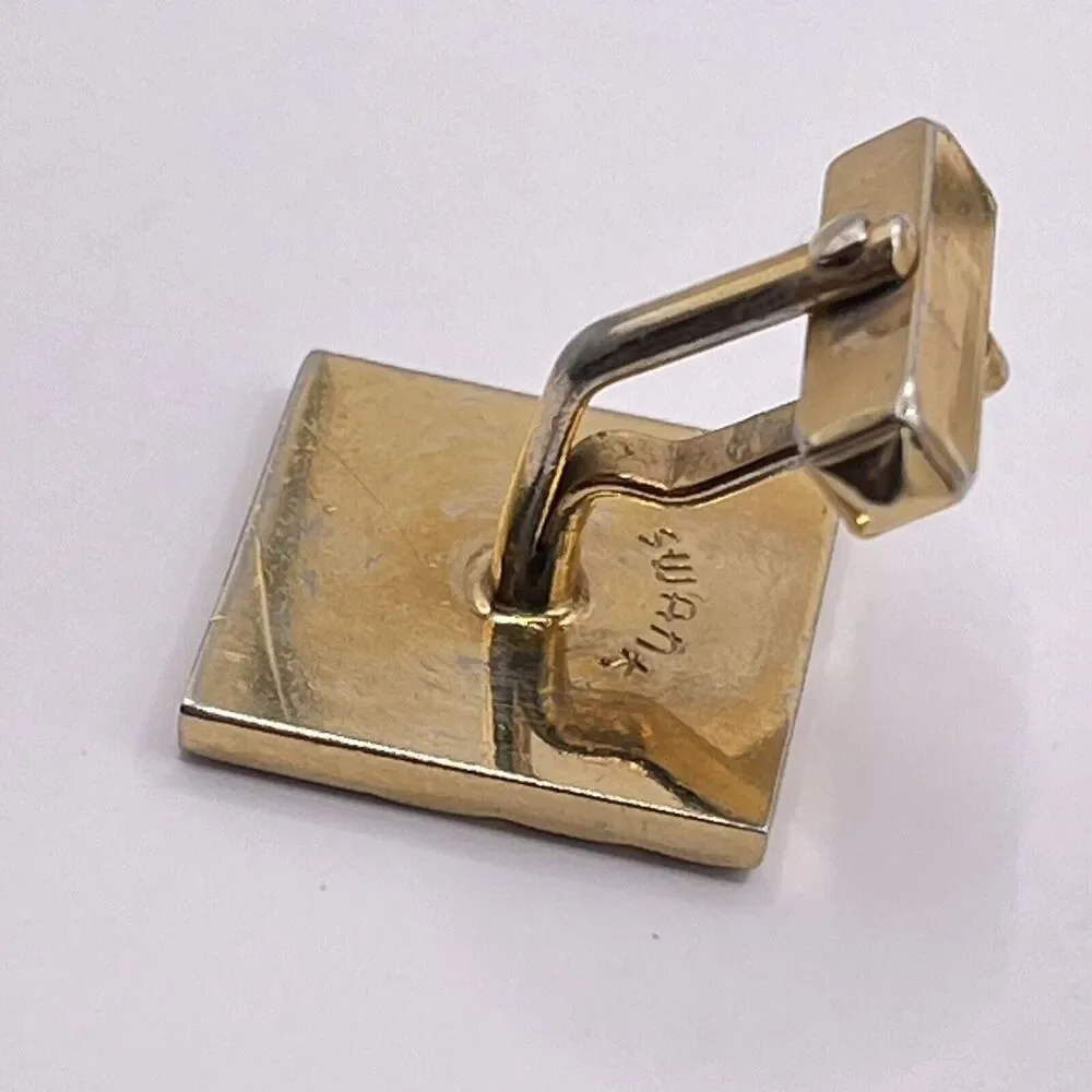 Vintage Swank Gold Tone Leather Cufflinks MCM Classic Modern 1